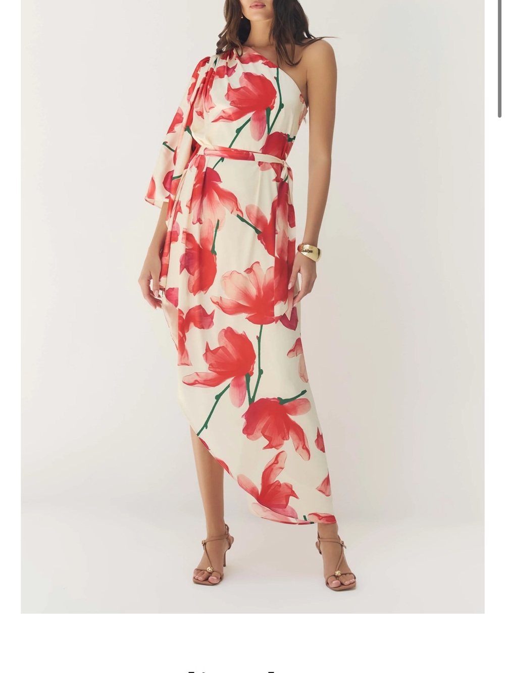 Hutch One-Shoulder High-Low Skirt in Cream and Red Floral